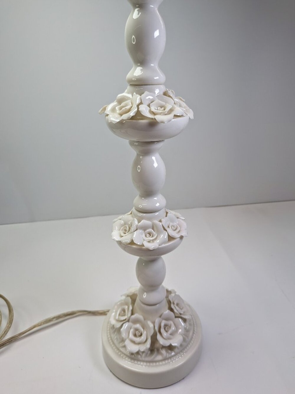 Vintage CN Burman White Ceramic Rose Lamp | Shabby Chic 90s Target | 17"